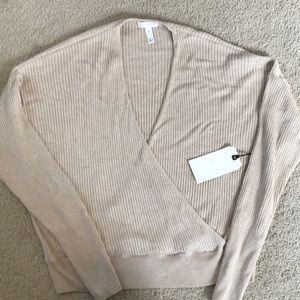 LEITH cream rubbed v neck wrap sweater